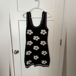 Black Daisy Sweater Mini Dress - PINK LILY